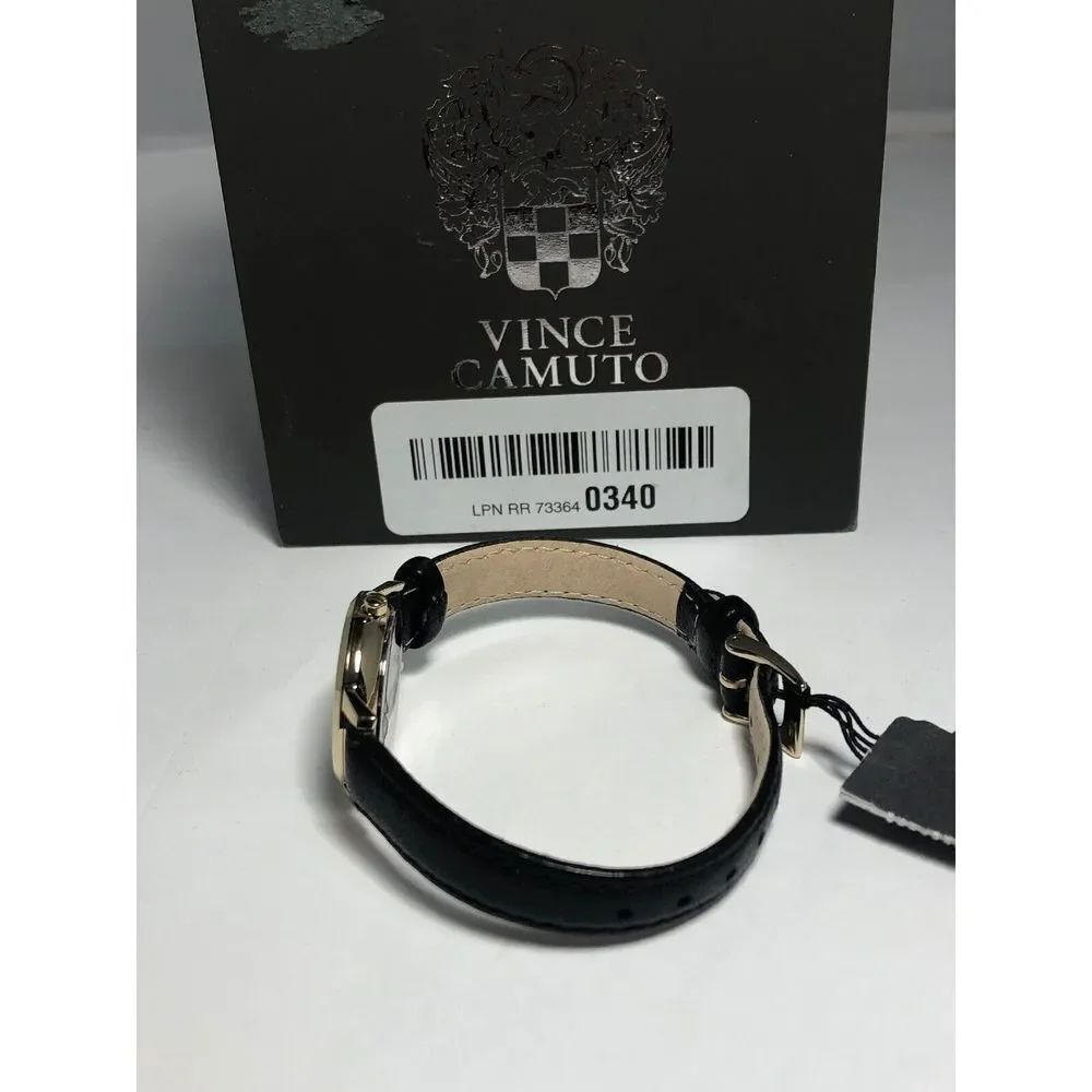 Vince Camuto VC5352 Unisex Black Leather Analog Black Dial Quartz Watch BW114